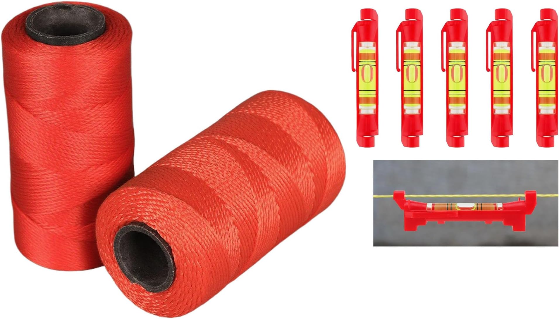 High Strength Nylon Rope #18, 1000 Ft, with 9.8 Foot Long Steel Tape Measure， Construction and Multi-Purpose Cord (Red)