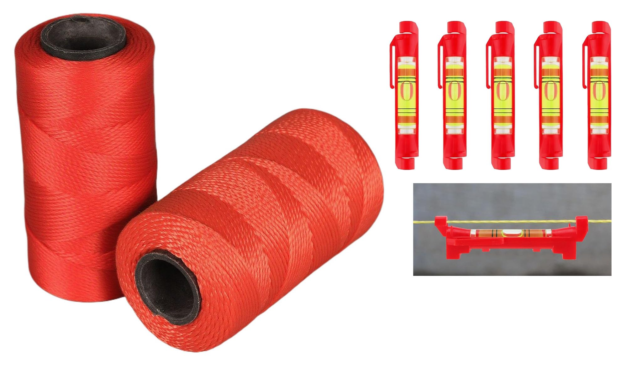 LSGZJZY Professional Nylon String Line Kit, 1000 Feet with 5 Line Level Tools, High Strength #18 Cord for Construction, Gardening, Masonry, Fishing (red)