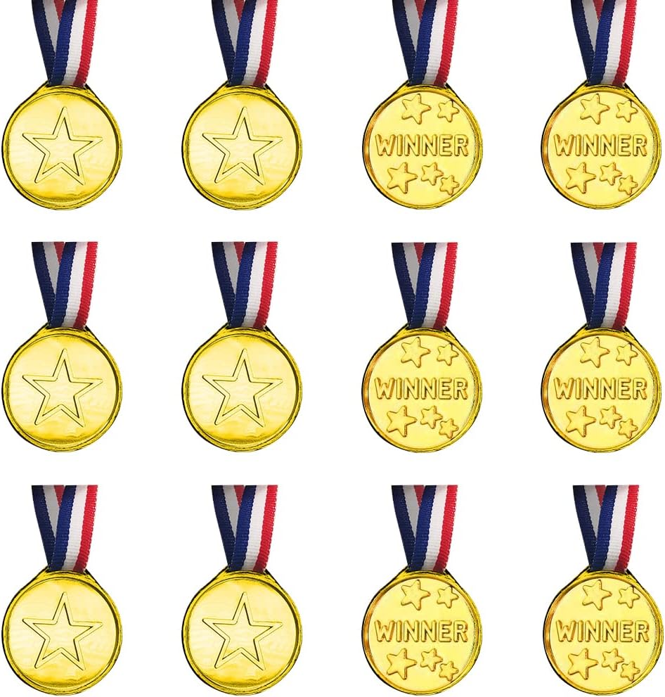 ArtCreativity Gold Medals for Awards, Set of 12 Metal Medal with Neck Ribbons, Olympic Style Winner Award for Sports, Tournaments for Kids and Adults, Competitions, Prizes, Birthday Party Favors