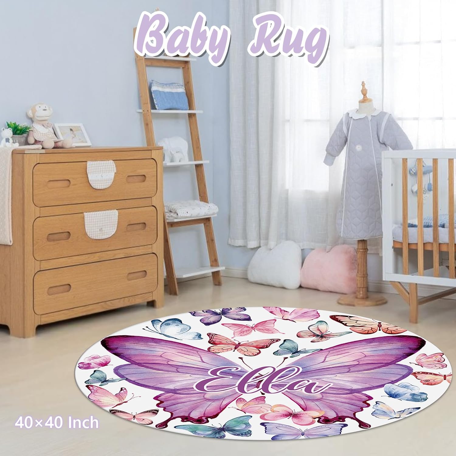Custom Baby Crib Bedding Set, 5 PCS Personalized Name Baby Crib Sets for Girls Boys, Butterfly Theme Nursery Bedding Sets for Infant Toddler, Double Layer Flannel Bed Set Customized Gifts
