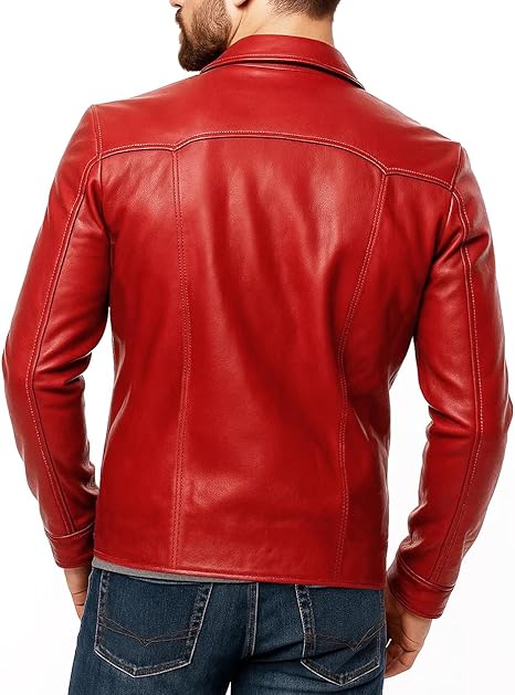 【レザー】ファイト・クラブ メイヘム【ジャケット】 New Mens Fight Club Retro Mayhem RED Leather Jacket WHITE STRIPE