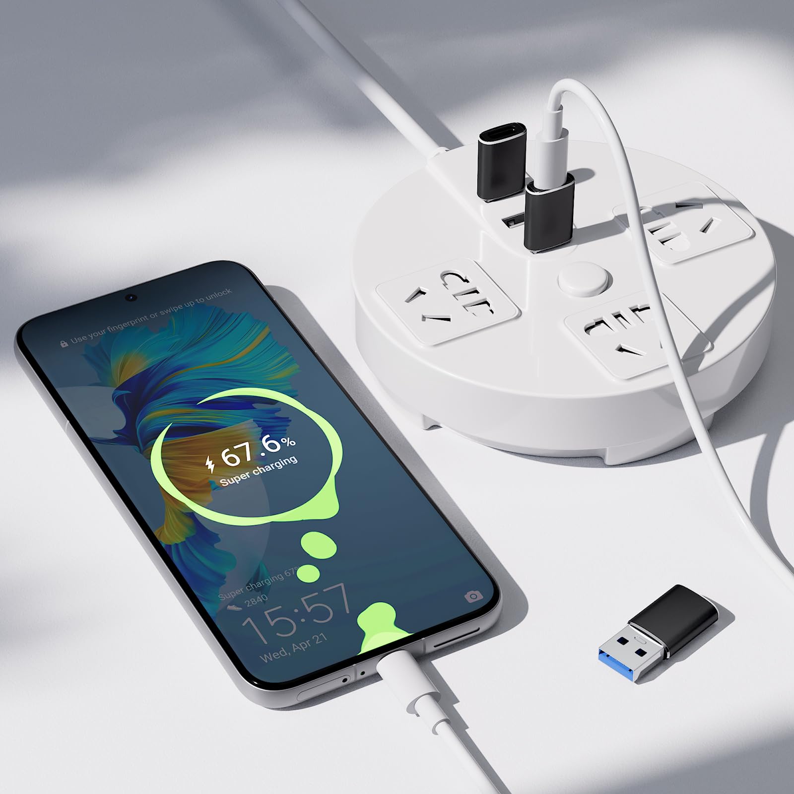 Oumida 【3 sztuki】 Adapter USB na USB C do iPhone 16, 16e, 15, 14 Pro Max Plus, gniazdo typu C na wtyczkę, ładowarka zasilacz do iPad 10 Mini 7 Air 6, Apple Watch 8 9, Samsung Galaxy S25 A55 (czarny)
