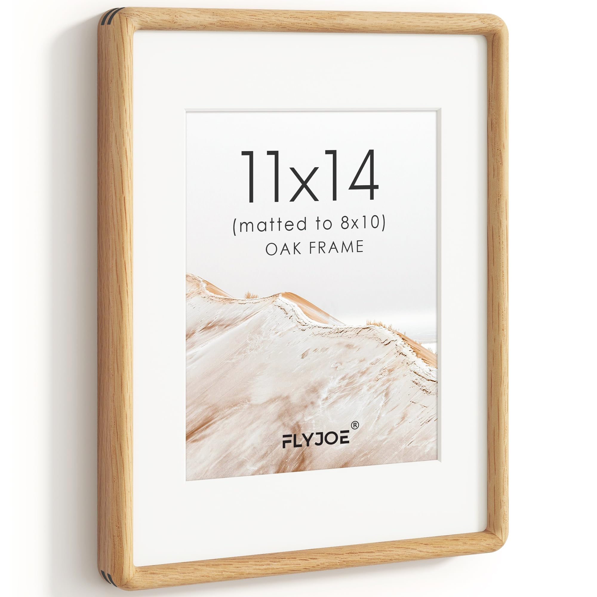Solid Wood Picture Frame with Mat, Oak, 11x14(27x35cm), Tempered Glass — image 1