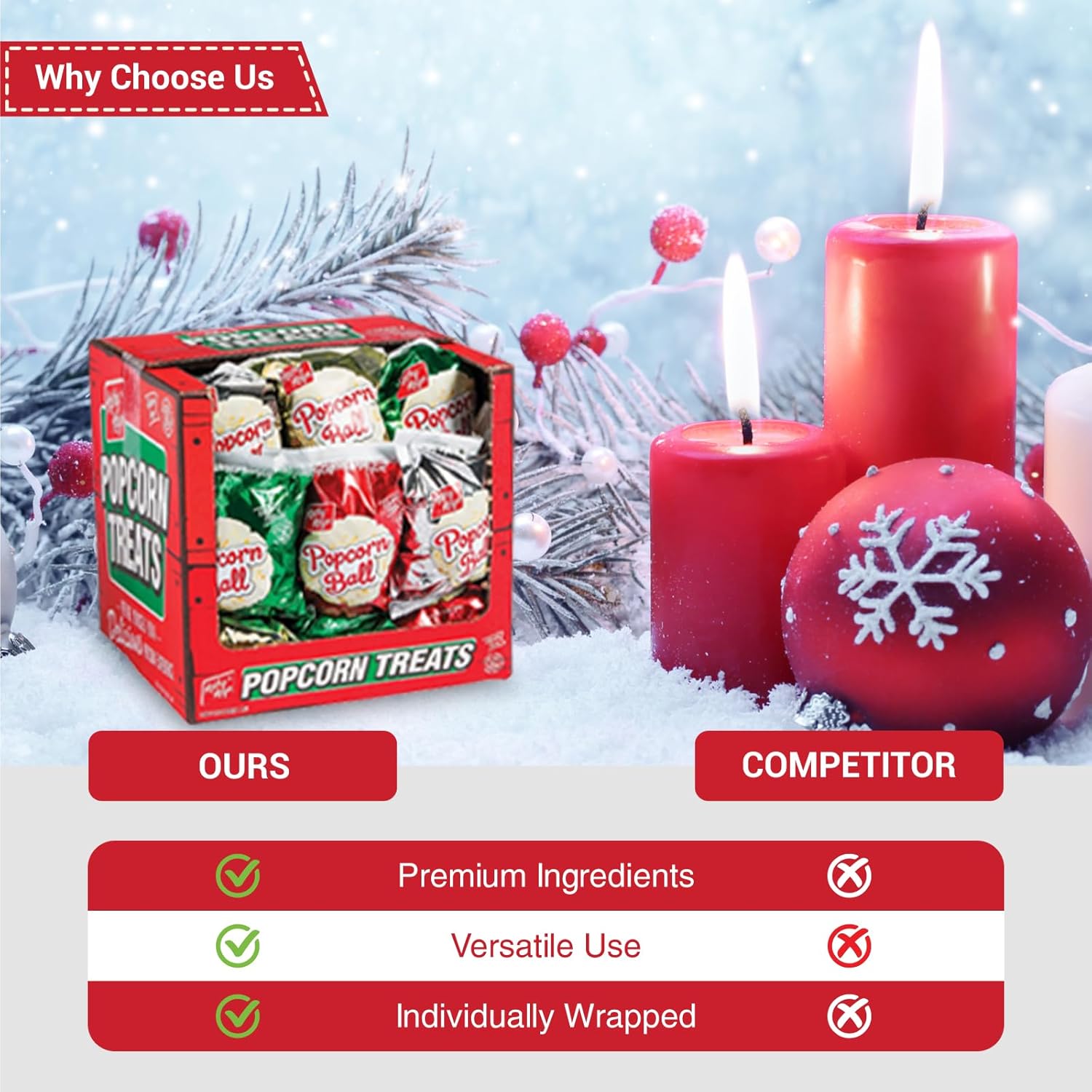 Fun Express Christmas Popcorn Ball Snack Packs - 18 Individual Bags of Sweet Holiday Treats | Perfect Stocking Stuffers, Party Favors & Goodie Bag Fillers for Kids & Adults | Festive Red & Green