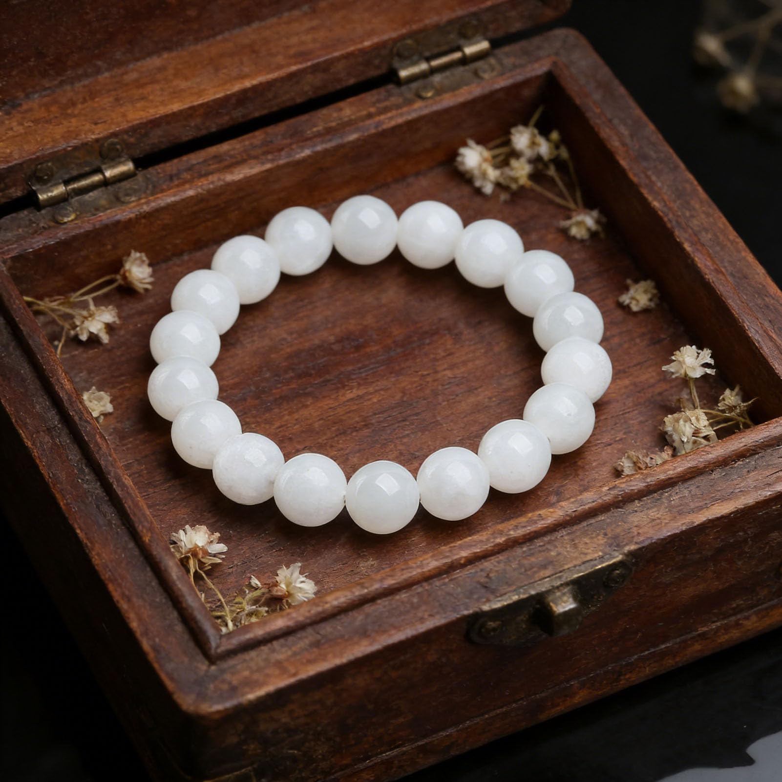 Fengshui Ricchezza Prosperità Bracciale in Vera Giada Bianca Braccialetti Elastici Elasticizzati Fatti a Mano con Pietre preziose Naturali Guarigione Perline di Pietra Rotonde,8MM
