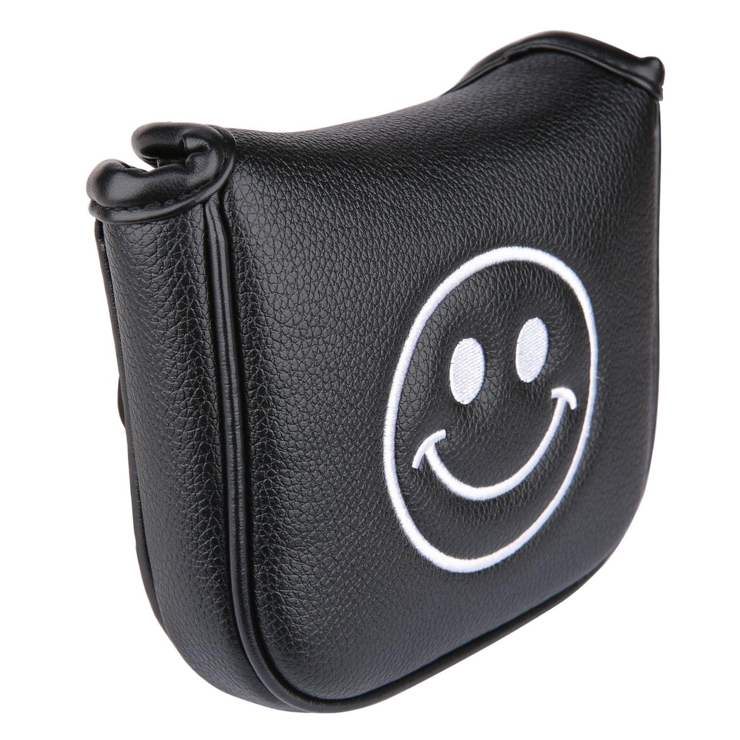 Golf Club Center Shaft Square Mallet Putter Head Cover Soft Leather with Embroidery Magnetic Closure (Black)