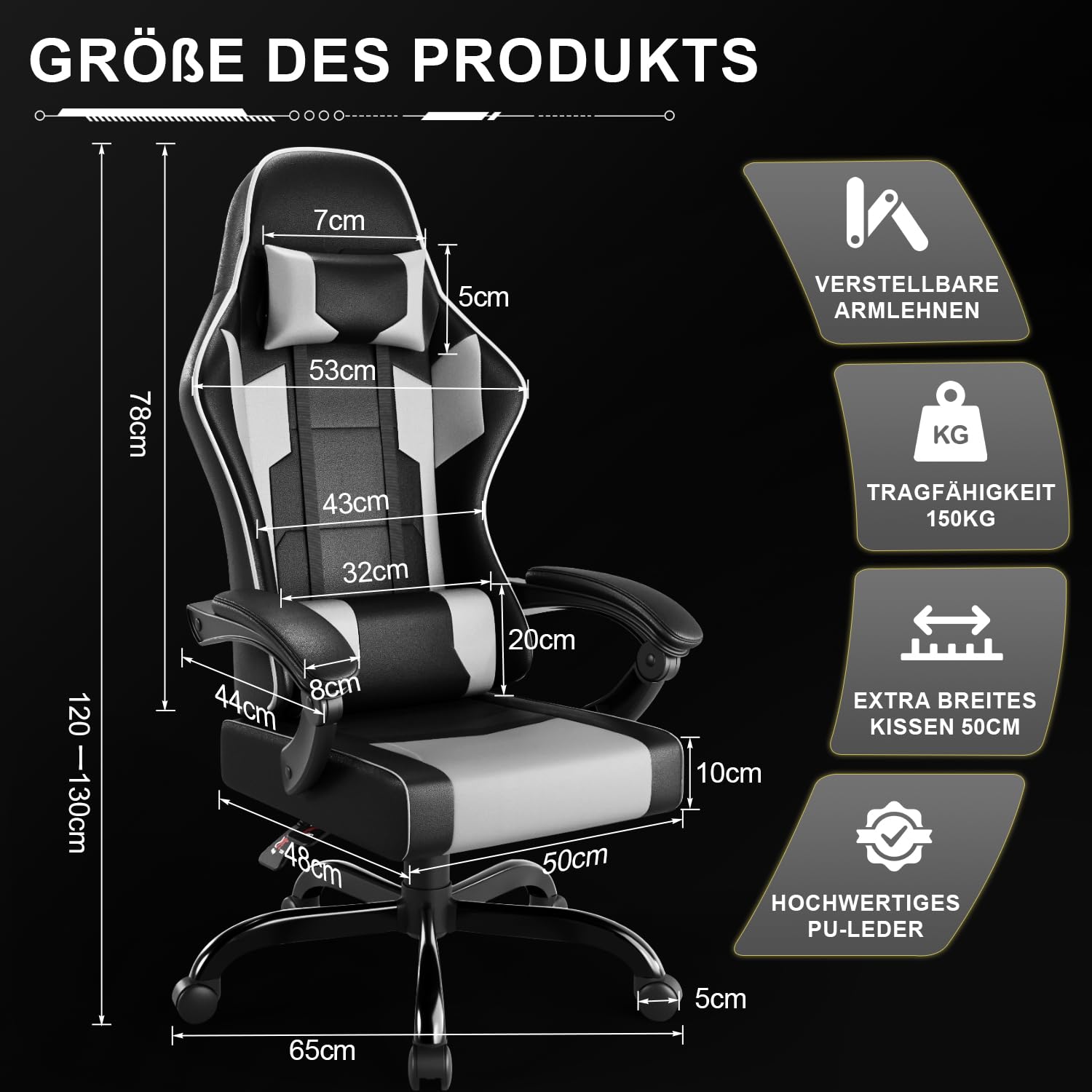 Airfish Sedia da Gaming Massaggiante con Poggiatesta e Cuscino Lombare,Poltrona Gaming Regolabile 90-150°,Ergonomico Sedia da Ufficio Portata 150kg,Grigio