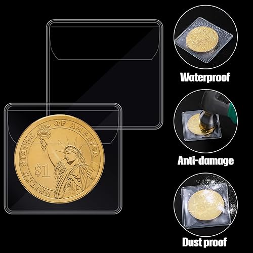 Vista 4 de 150 fundas para monedas de un solo bolsillo, soportes para billetes de divisas, de PVC transparente, fundas individuales para monedas, protector