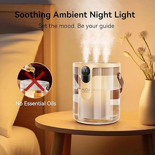 Miniatura 6 de Humidificadores inteligentes para dormitorio, humidificador recargable de llenado superior con luz nocturna, humidificador de niebla fría de 1.4 L