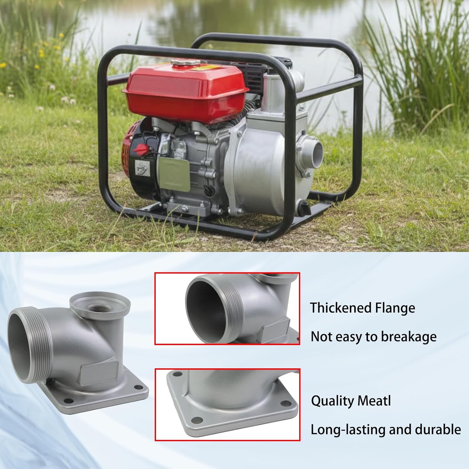 abliubale 3 inch NPT Threaded Outlet with 4 Bolts Compatible with general 3 inch general purpose water pump Semi-Trash Water Pump Parts