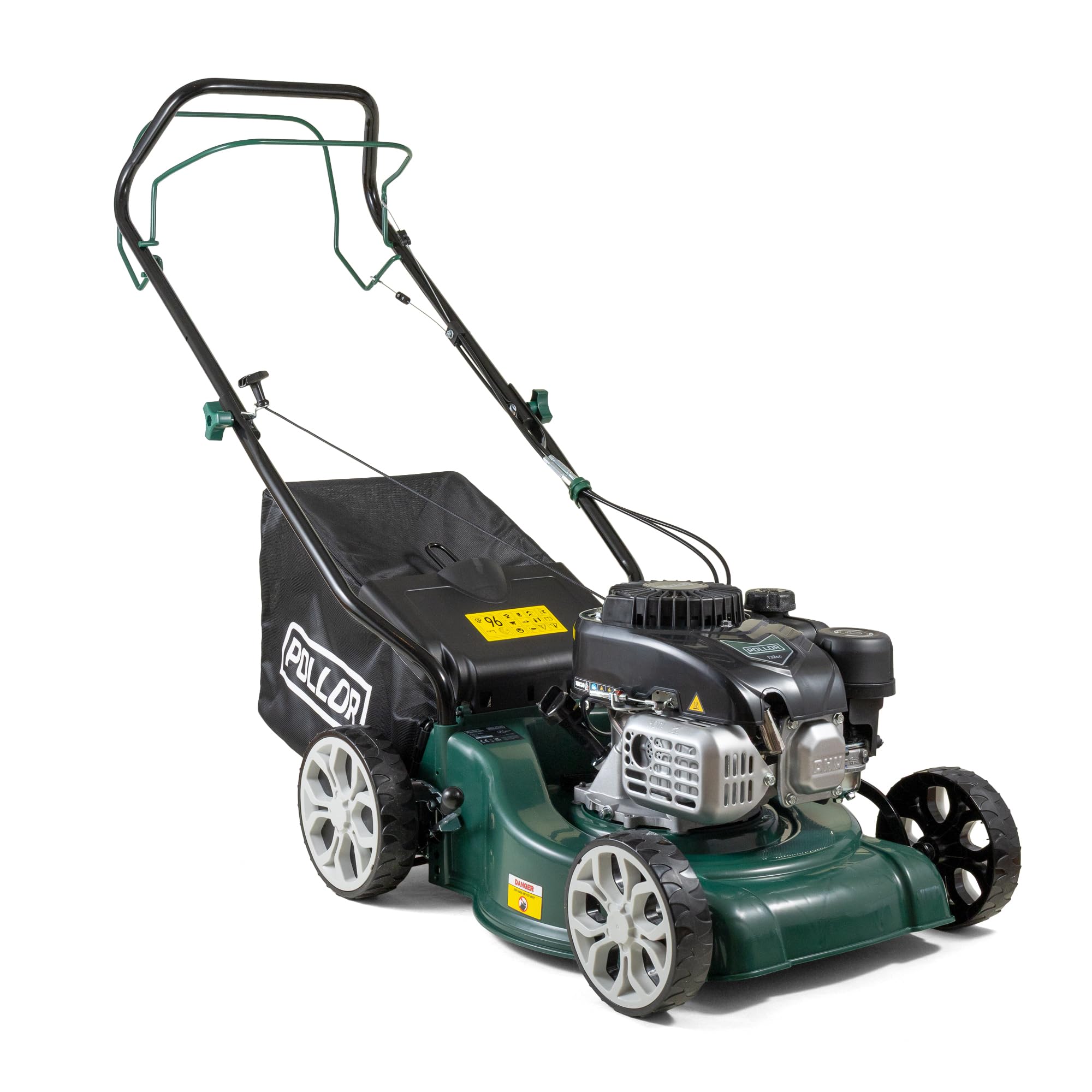 POLLOR Self Propelled Petrol Lawn Mower 132cc 4 Stroke Engine, 40cm Cutting Width, 45L Grass Collection Bag, 7 Height Settings, Adjustable 25-75mm Cutting Heights for Small & Medium Gardens