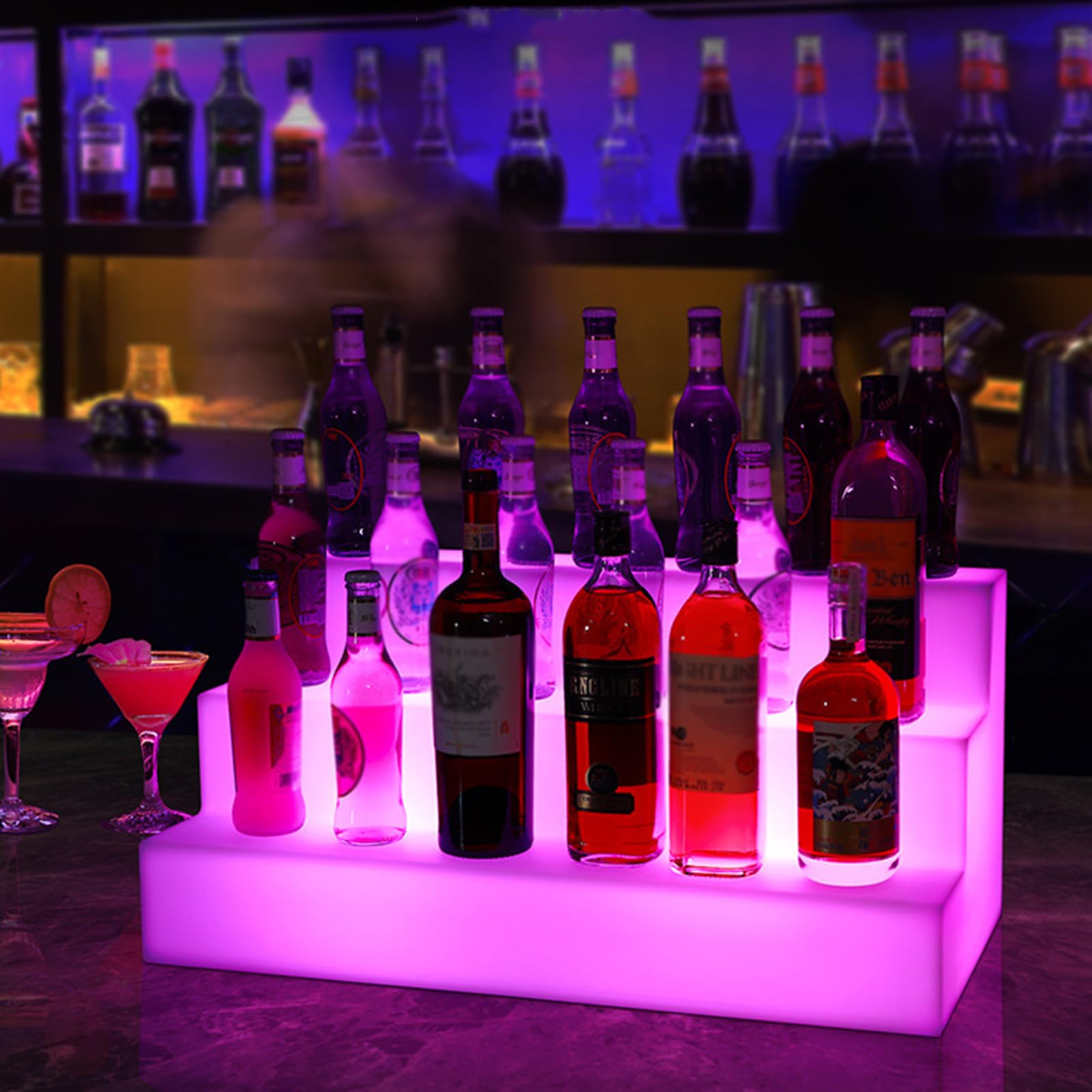 Scaffale per Bottiglie da Liquore LED | Supporto per Bottiglie da Bar Illuminato a 3 Livelli | Espositore Illuminato per Bar Domestico/Commerciale | Ripiani in Acrilico con Luci