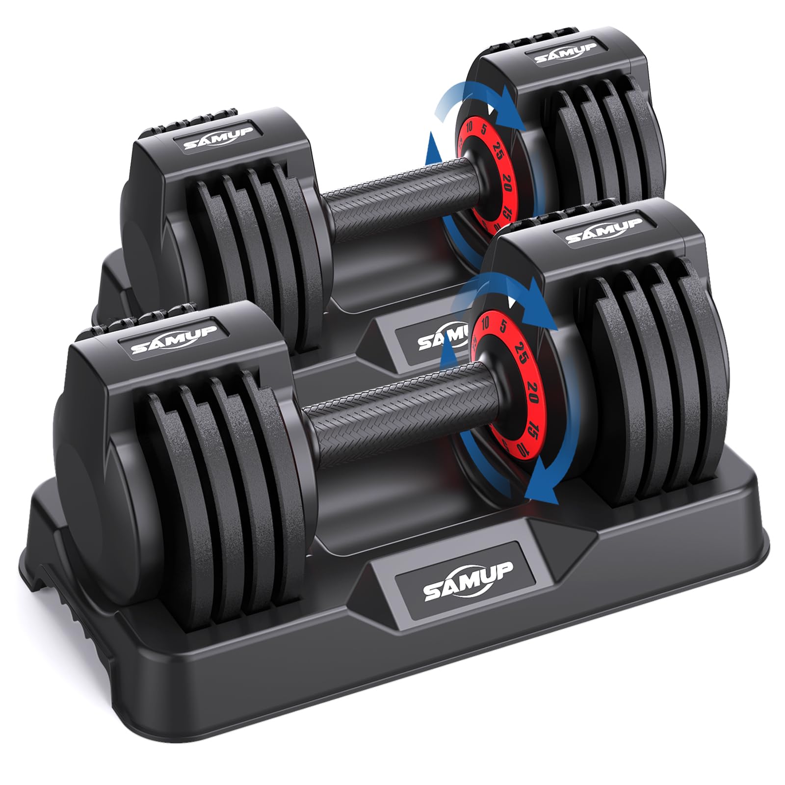 25lb Adjustable Dumbbell Set of 2, 5-in-1 Weights Dumbbell Set Pair | 1-Second Dial Weight Adjustment, Space-Saving Design with Storage Base, Weight Set For Home Gym Suit both Men and Women