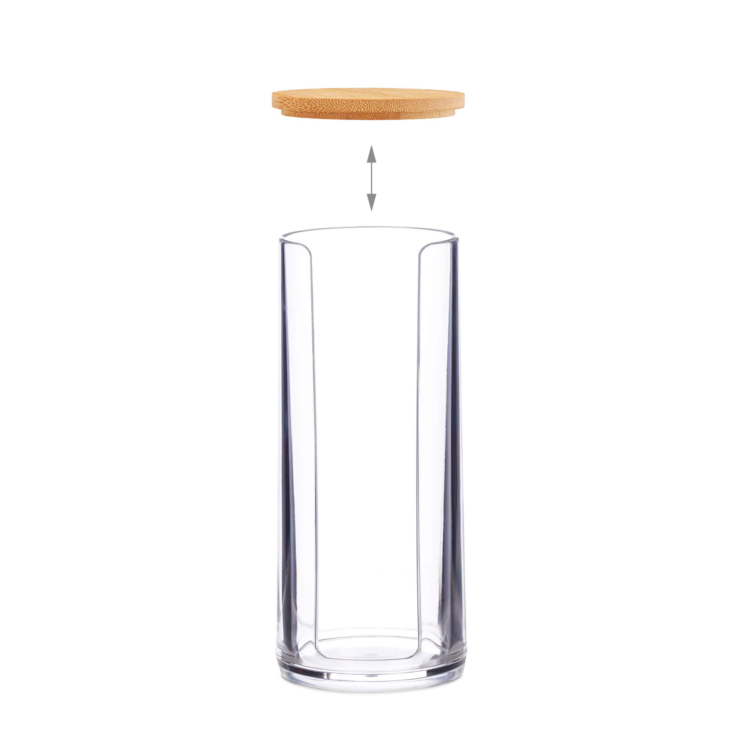 Relaxdays Set da 2 Dispenser per Dischetti di Cotone, Acrilico, Cilindrico, Coperchio, Bagno,20x7cm,Trasparente/Naturale