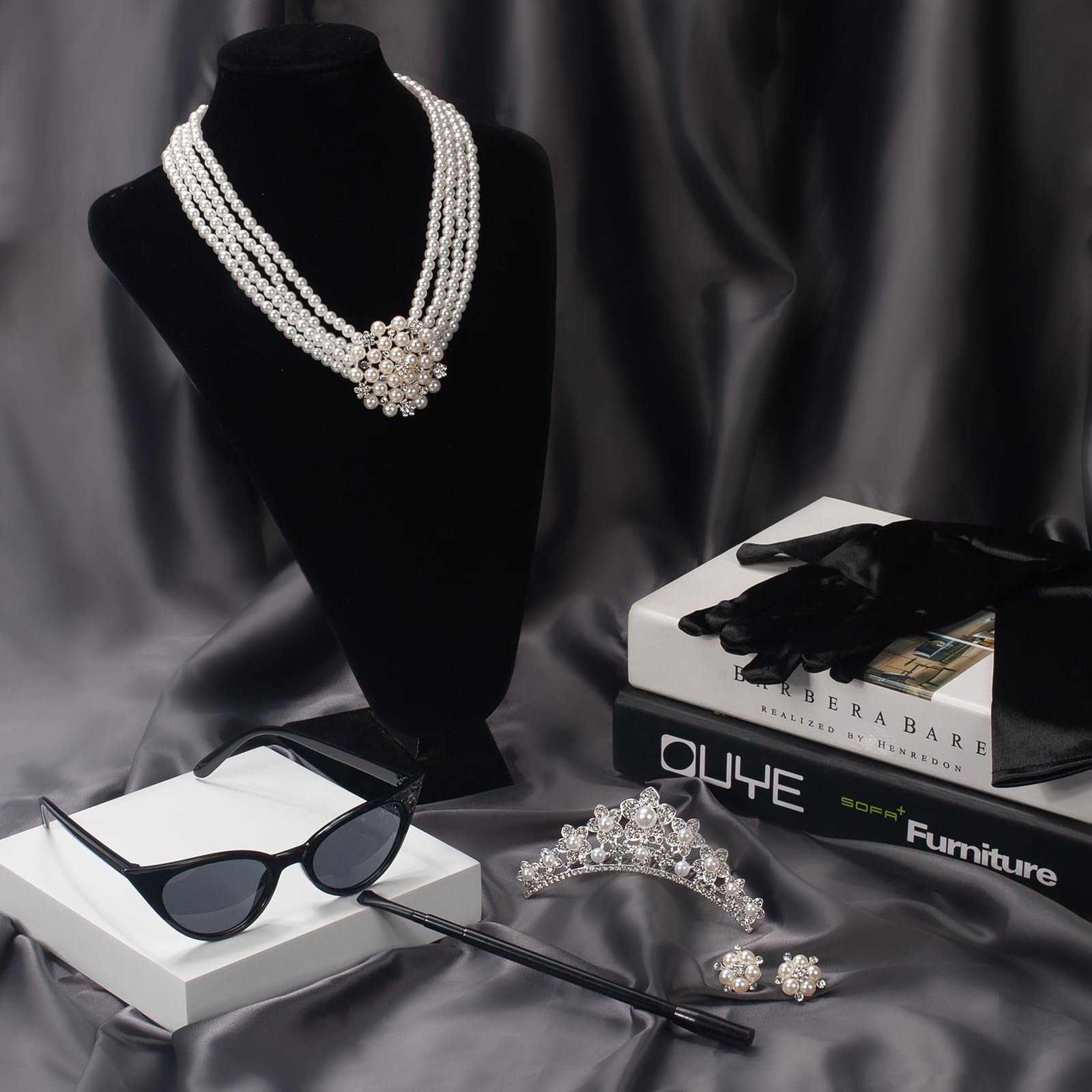 Set di 6 Accessori da Donna Anni '20, Costume da Audrey Hepburn, Accessori per la Colazione da Tiffany, per Halloween e Cosplay