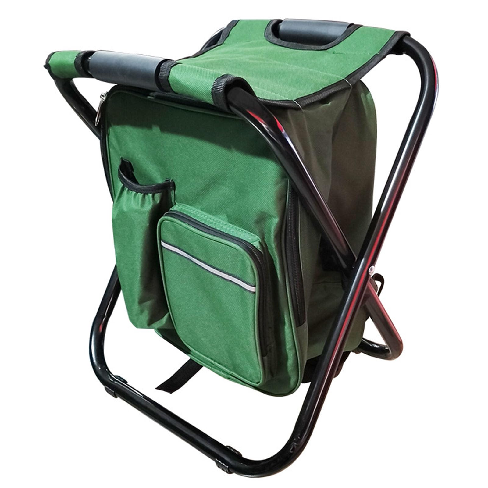Sgabello Pieghevole con Zaino, Sedia più Fresca in Tessuto Oxford | Telaio a X in Acciaio, Tessuto Rivestito in PVC, Tasca Laterale, Isolamento in Lamina, Pesca, Campeggio, Borsa per Attrezzi