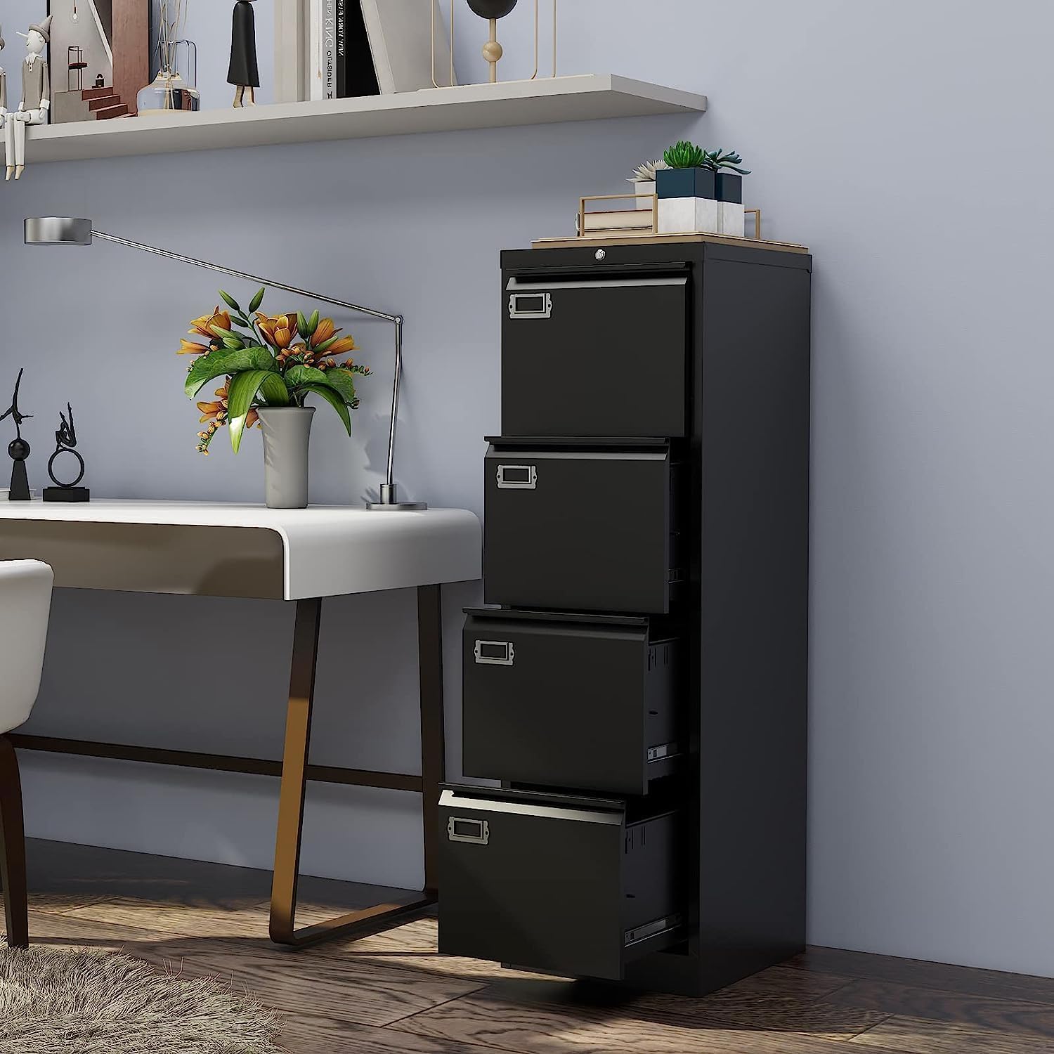Sightlife Hängeregisterschrank, Aktenschrank Abschließbar mit 4 Schubladen Büroschrank Schubladenschrank Nicht für DIN A4 Metallschrank Ordnerschrank Stahlschrank Hängeregistraturschrank