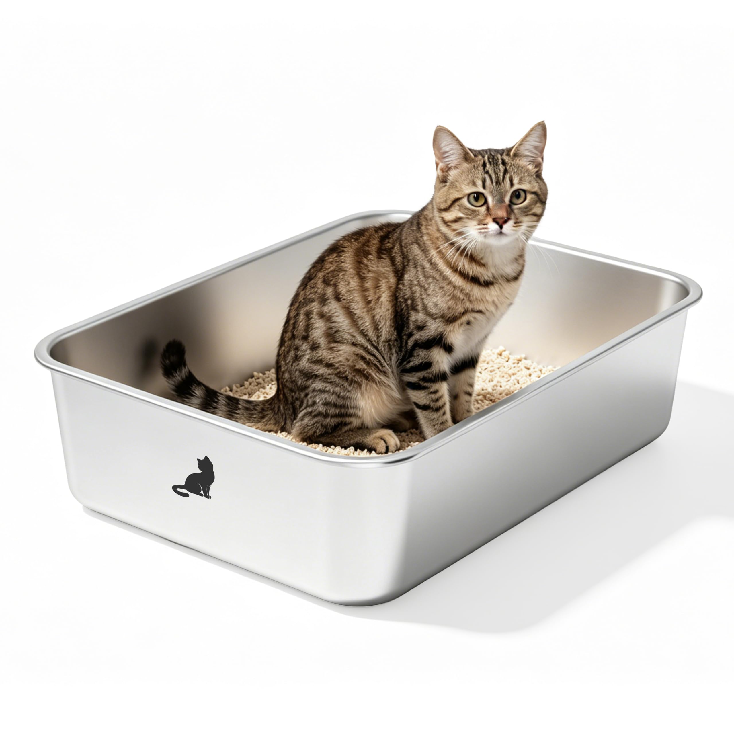 Zedelmaier Edelstahl Katzentoilette System – Katzenklo Edelstahl XXL für große Katzen & 2 Katzen – 5 Größen verfügbar – Offene & hohe Seitenwand Varianten – geruchsarm & leicht zu reinigen