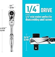 Vista 3 de DURATECH Mango de trinquete de 1/4", trinquete de cabeza flexible 2 en 1, destornillador de dado y broca, 72 dientes, interruptor reversible