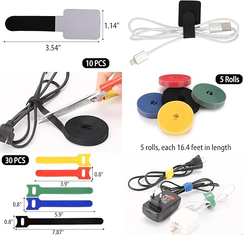 Miniatura 4 de Kit de organización de cables de 604 piezas, 4 fundas organizadoras de cables, 7 soportes para cables, 38 clips adhesivos para cables, 40 piezas + 5