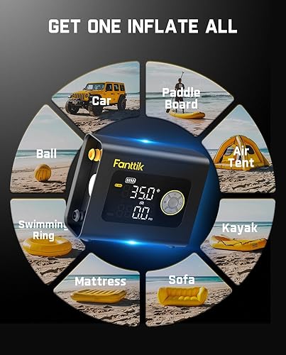 Miniatura 2 de Fanttik X9 Cross 4X Inflador portátil de neumáticos, bomba de tabla de remo  Máximo 75PSI con apagado automático, desinflado  Bomba de aire con luz