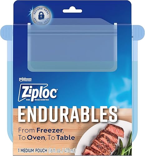 Ziploc Endurables - Bolsa mediana, 2 tazas, bolsas de silicona reutilizables y recipientes de preparación de comidas para congelador, horno y