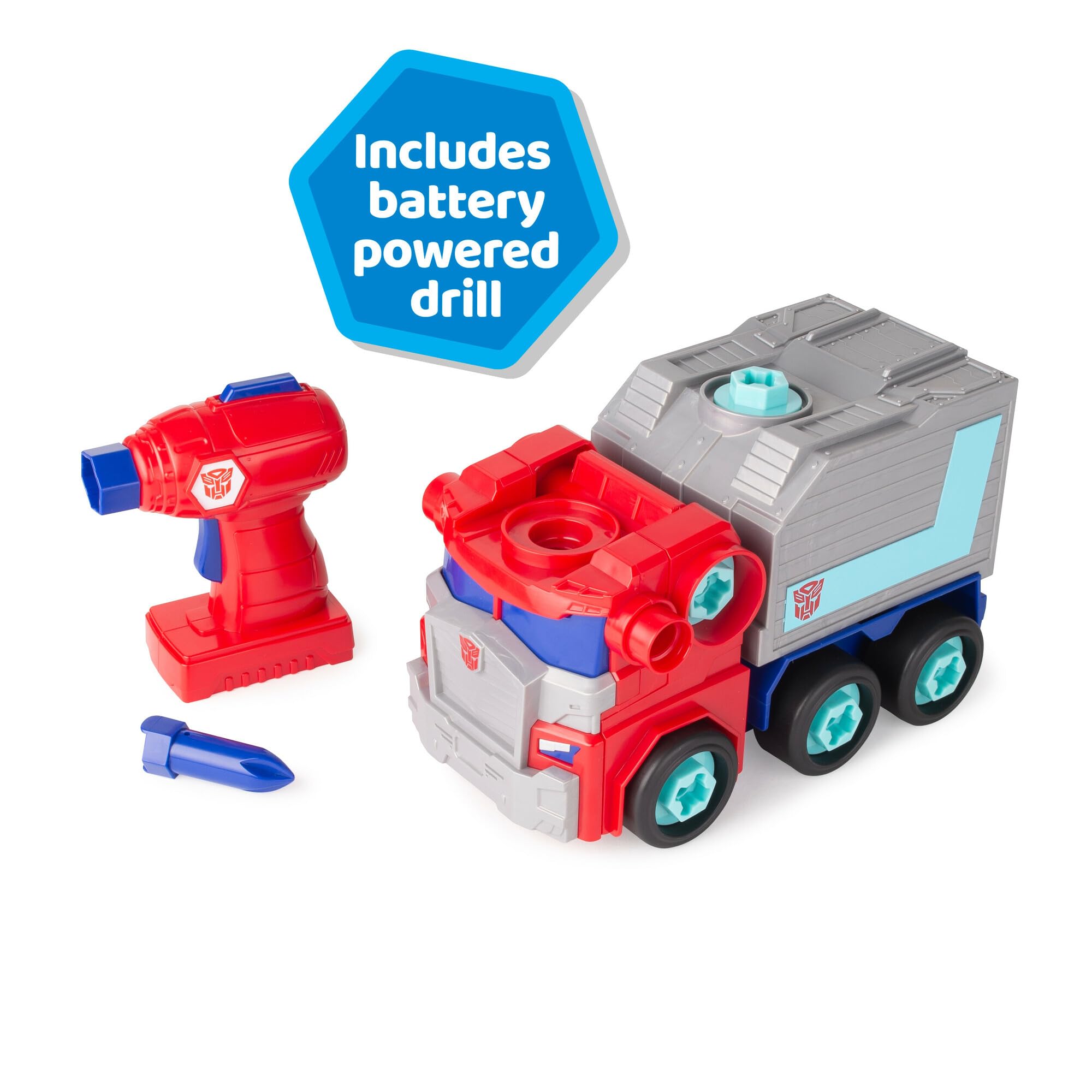 BUILD-A-BUDDY Transformers Optimus Prime Building Toys - STEM Toys Including Toy Electric Drill and AA Batteries - Transformers Toys - Robot Building Toys Ages 18 Months and Up