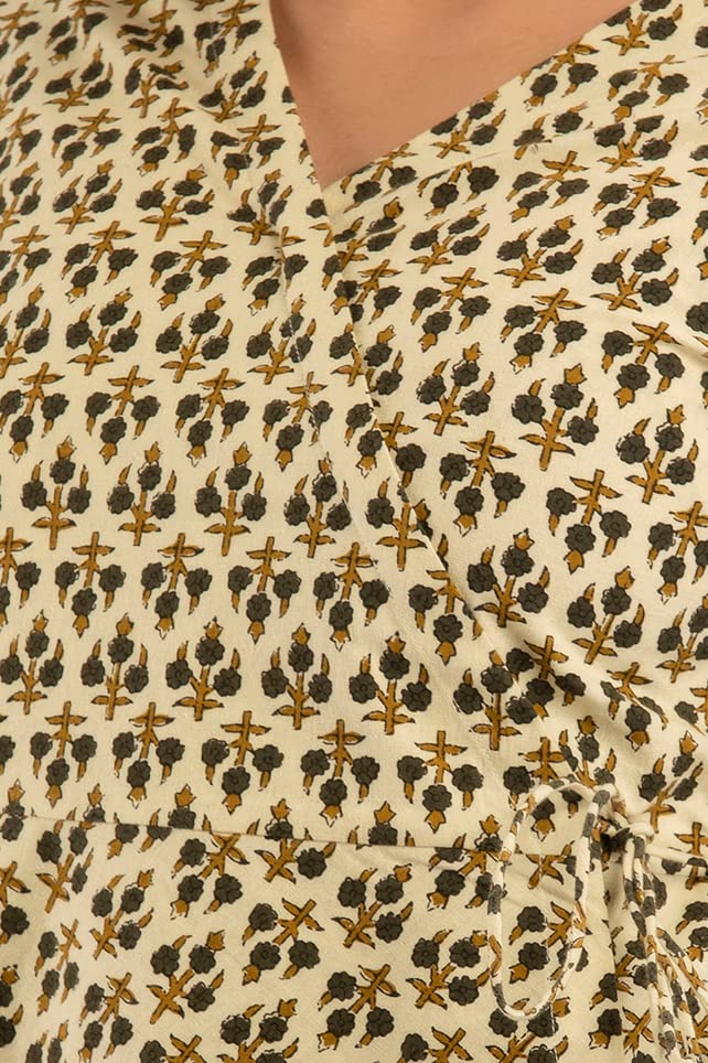 Image of feranoid Floral Print Angrakha 3 Sleeves Flared Kurti