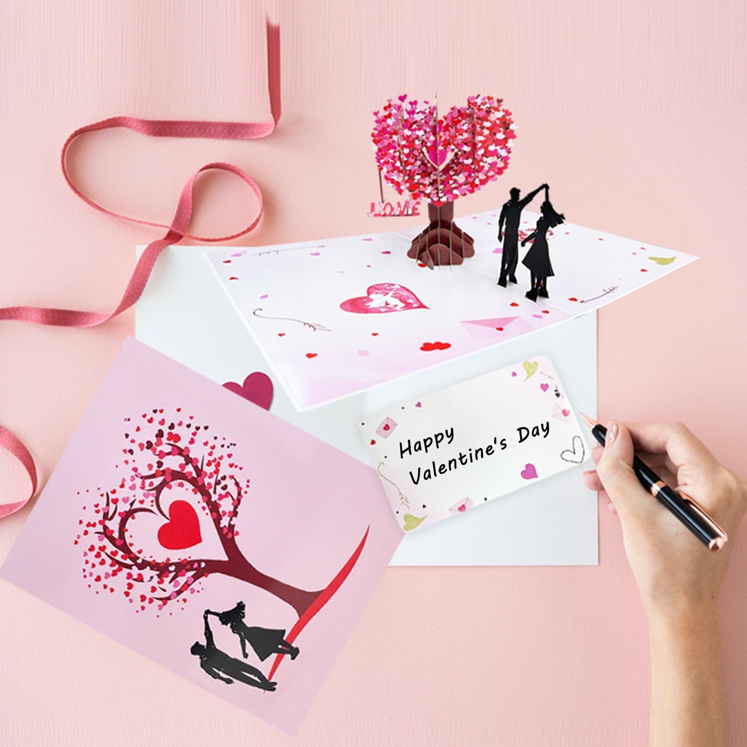 Romantic Love Tree Anniversary Card, 6''x7.9'' Heart Tree Couple Love Pop-Up Card for Wedding, Valentines Day, Birthday, 3D Gift Cards for Her, Him, Wife, Husband - Image 7