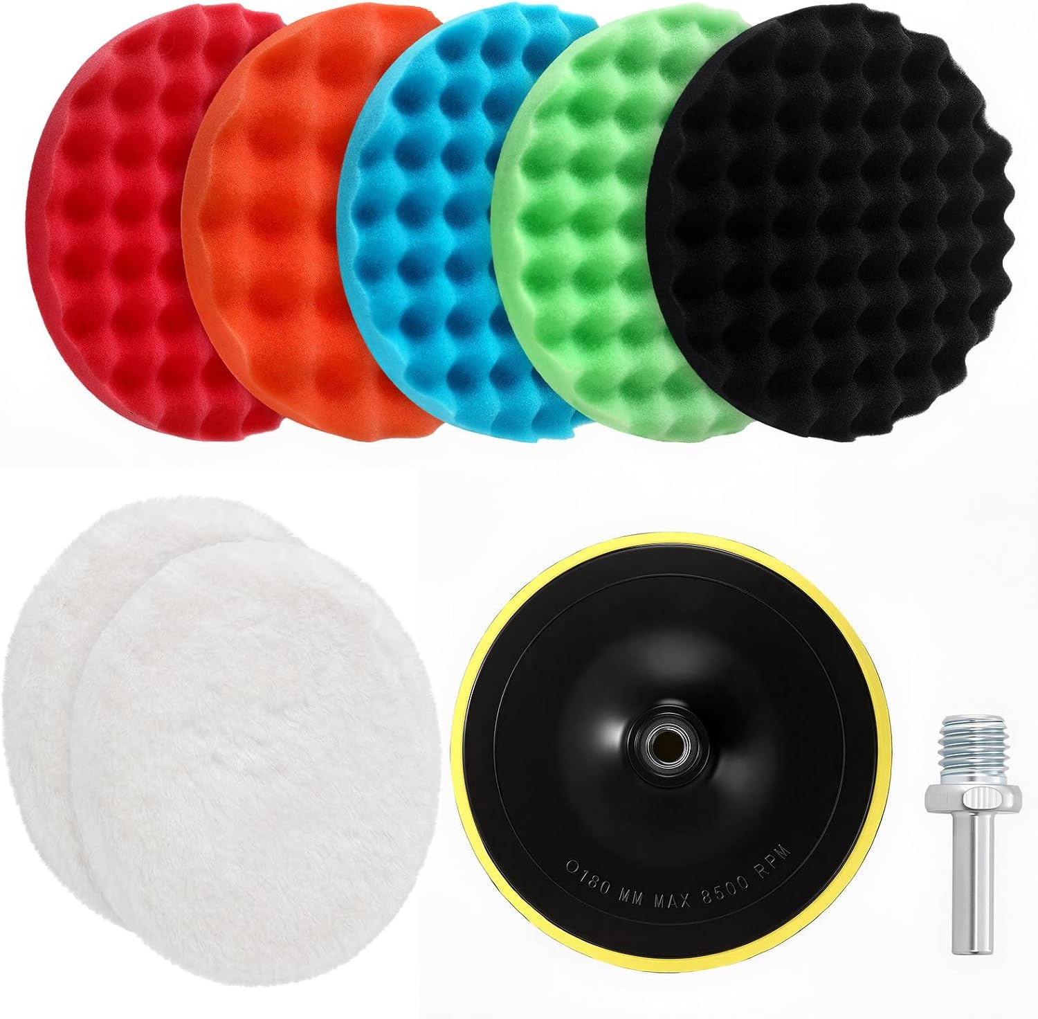 9 Pcs Polishing Pads Kit 8 Inch Waffle Foam Buffing Pads 7 Inch Wool Pad