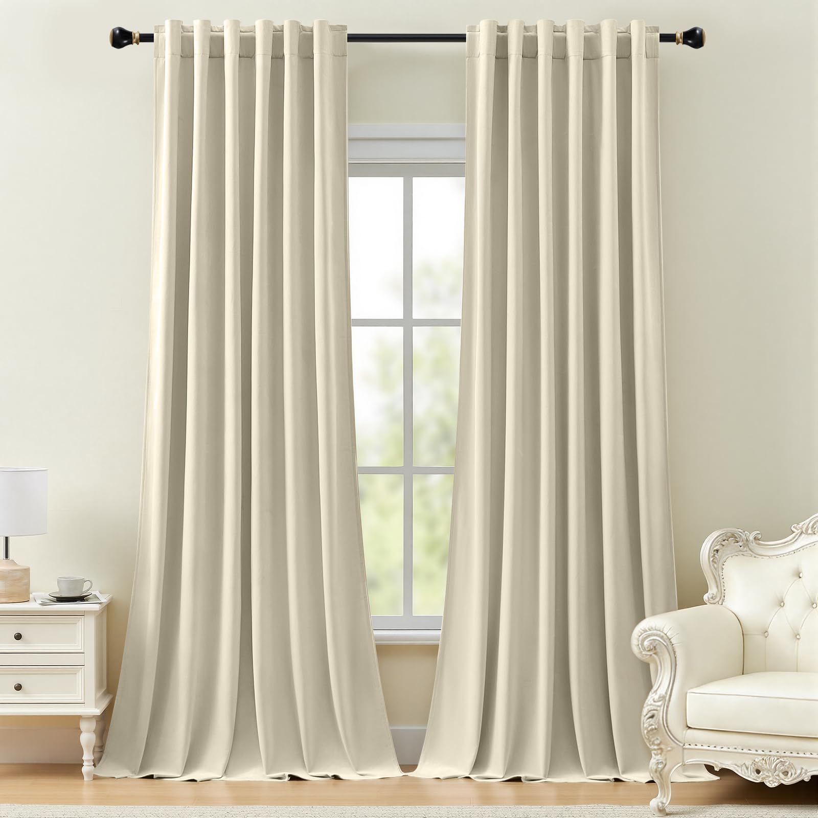 AUSSPVOCT Ivory Velvet Curtains 96 Inches