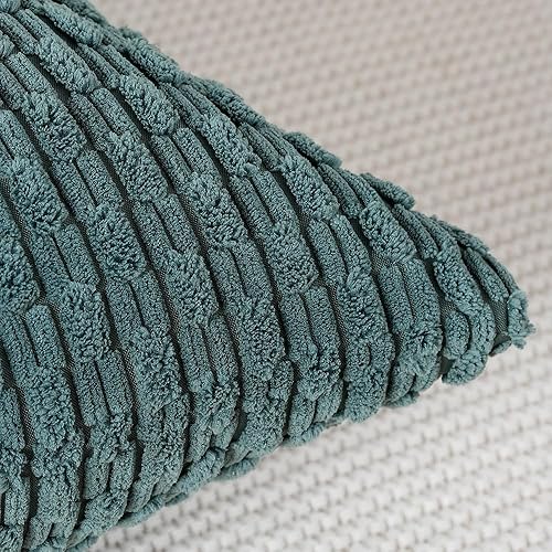 Miniatura 3 de MADIZZ Paquete de 2 fundas de almohada de pana a rayas bohemias de 14 x 14 pulgadas, fundas de cojín decorativas suaves de color verde oscuro para