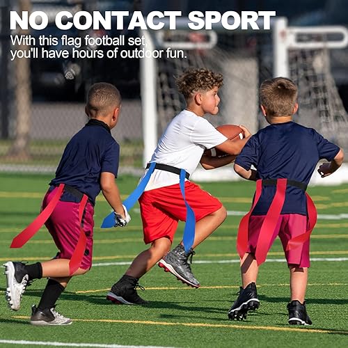Miniatura 5 de Juego de fútbol con bandera, cinturones de fútbol ajustables para 14 jugadores, 42 banderas, 8 conos de práctica, fútbol tamaño 3, bomba y bolsa,