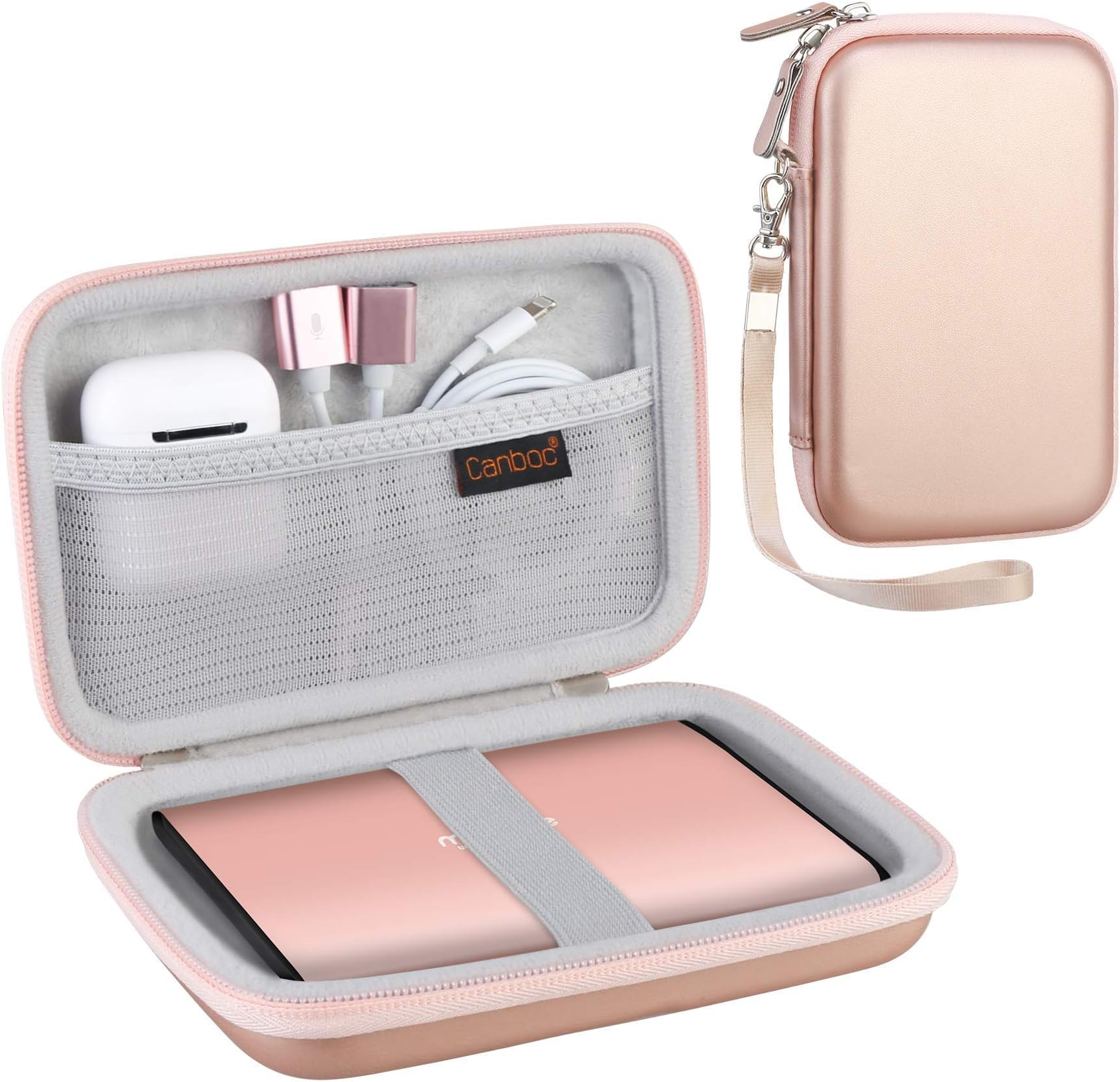 Hard Carrying Case for Maxone 250GB 320GB 500GB 1TB 2TB Ultra Slim Portable External Hard Drive HDD USB 3.0, Mesh Pocket fits Dongle, Flash Drives, USB Cable, SD Card, Rose Gold