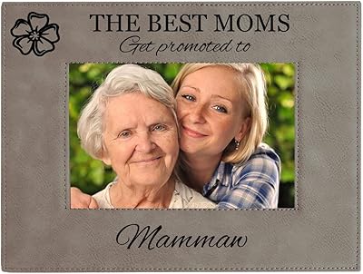 CustomGiftsNow The Best Moms Get Promoted to Mammaw Grey Leatherette Wall Hanging/Tabletop 8x10 Landscape Horizontal Picture Group Family New Grandchild Baby Photo Frame