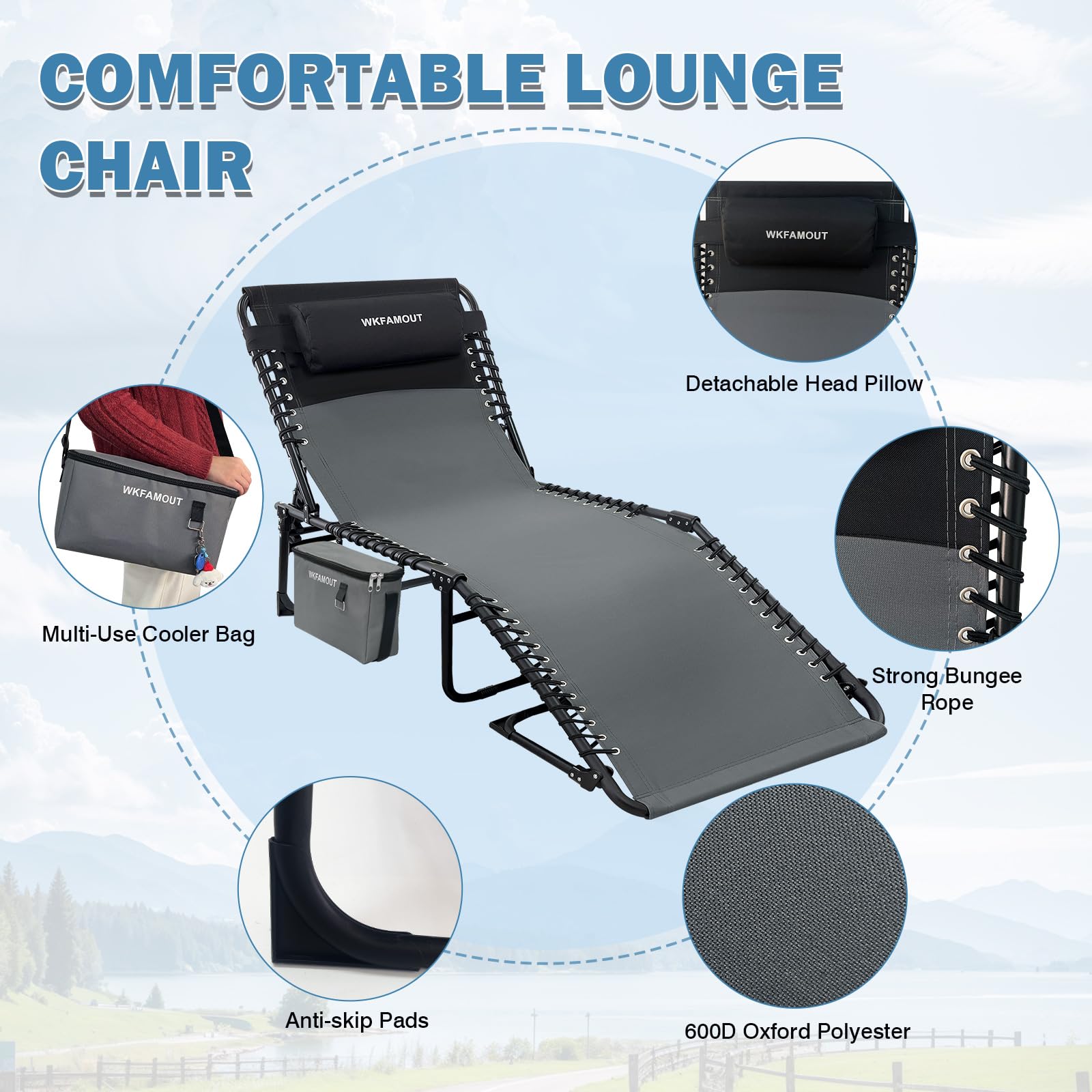 Chaise Longue Pliante Réglable 5 Positions - Transat De Jardin/plage, Support 120 Kg, Gris, 190x59 Cm