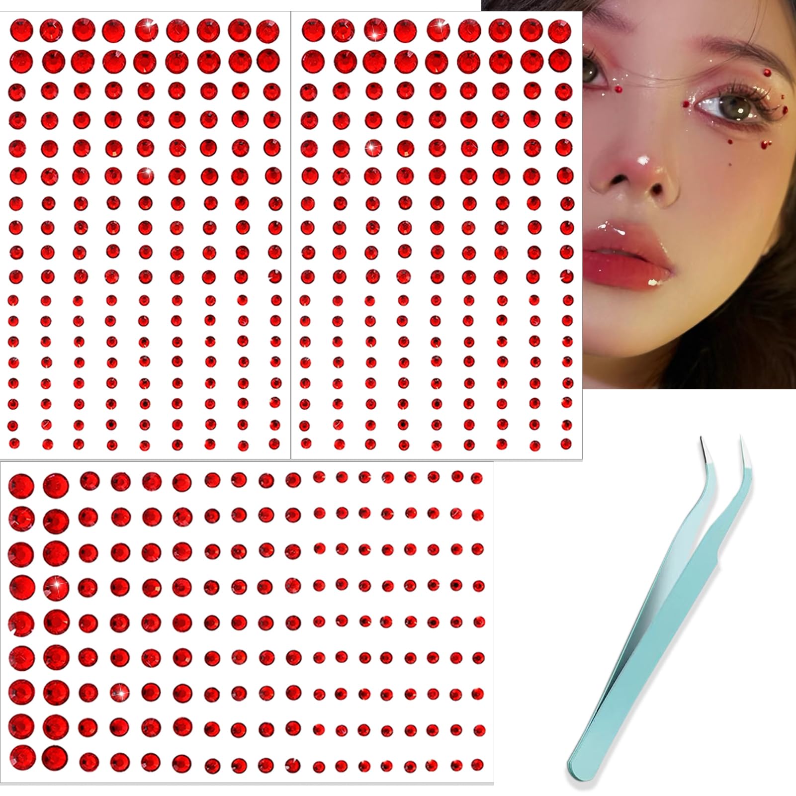 nooepc Red Face Gems Hair Gems