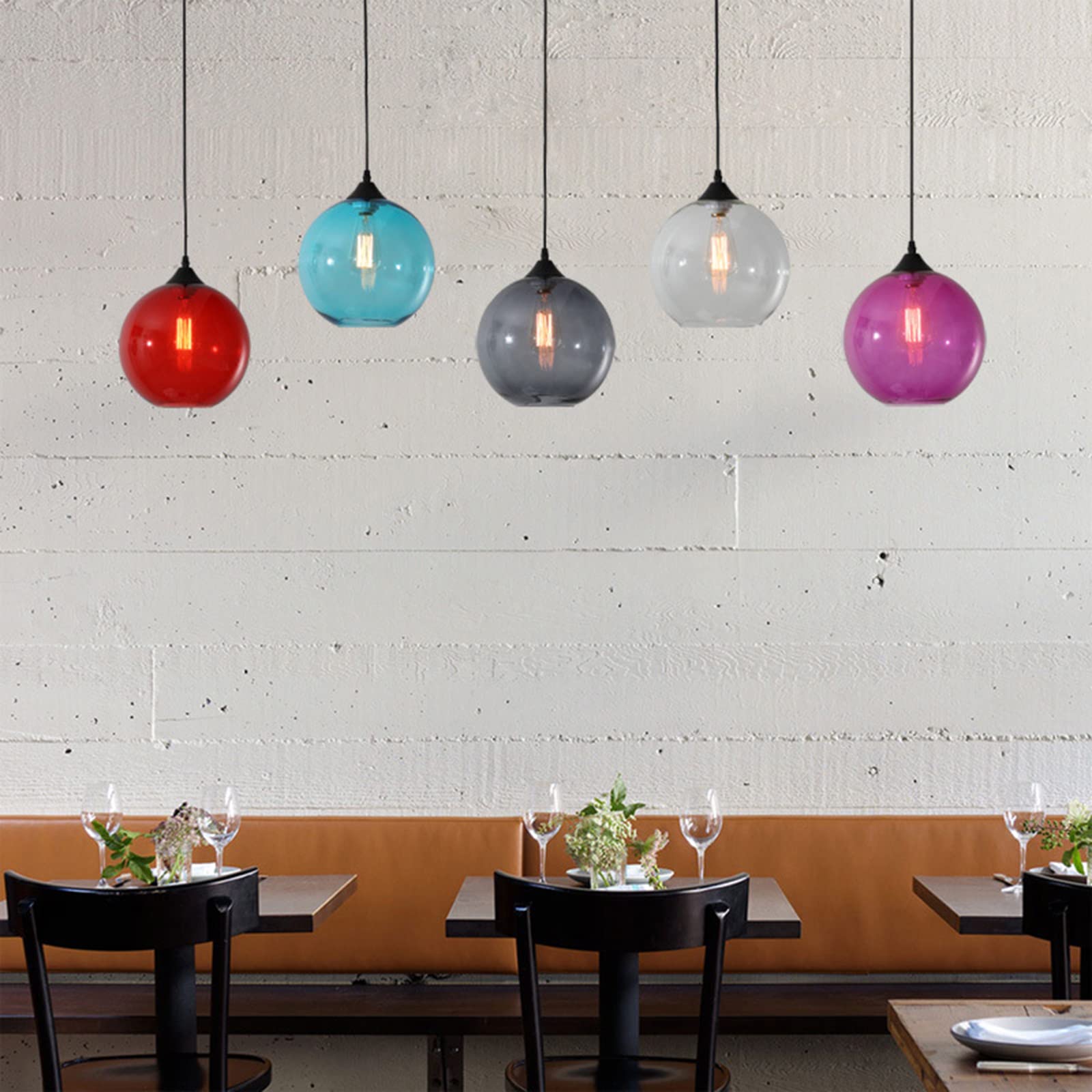 Prosta szklana kula wisząca lampa, Vintage Industrial Globe Sufitowe światło wiszące E27 Loft Bar do kuchni, jadalni, sypialni (czerwony)