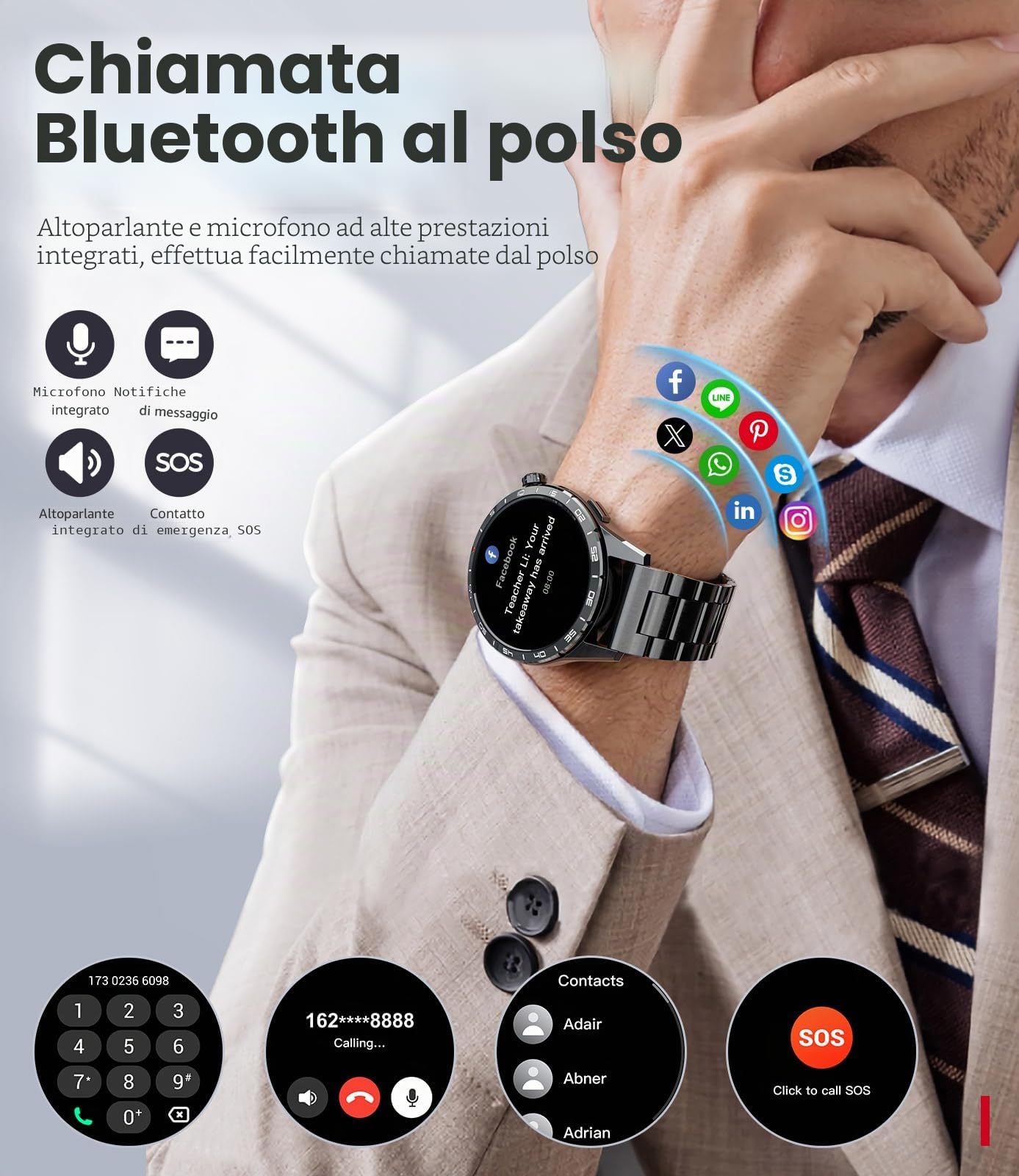 Orologio da uomo con chiamate Bluetooth, 1.43'' HD Amoled schermo Smartwatch con frequenza cardiaca/sonno, IP68 impermeabile orologio fitness con 120 modalità sportive, 3 braccialetto(metallo/pelle