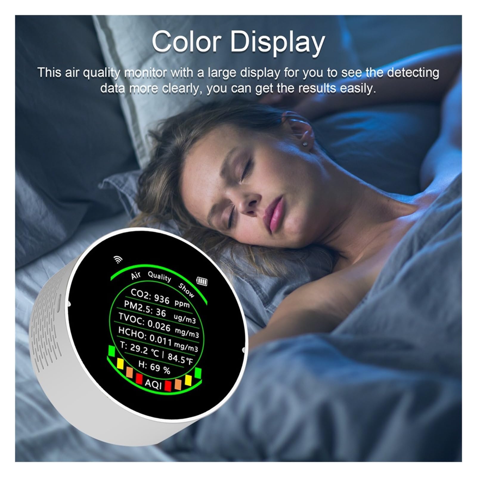 Misuratore di qualità 'aria 7in1 PM2.5 CO2 TVOC HCHO Tester di umidità della temperatura Display a colori portatile Rilevatore di anidride carbonica(7 in 1 White Basic)