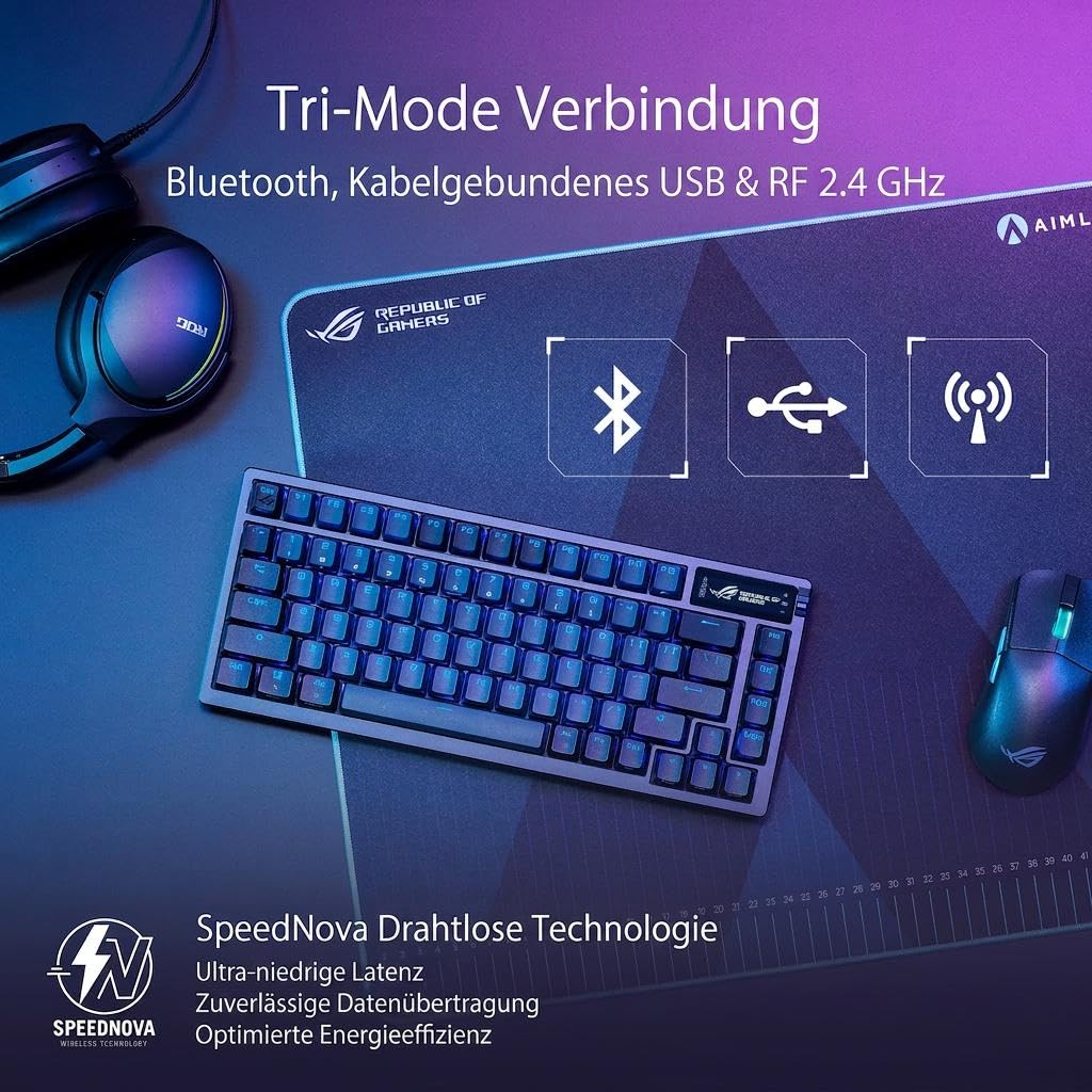 Asus Rog Azoth GaminG-Tastatur Usb + Rf Wireless + Bluetooth Qwertyz Schwarz (90mp0316-Bkda01)