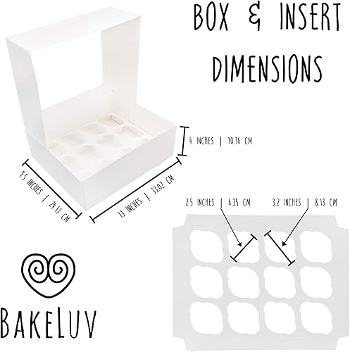 Miniatura 9 de BAKELUV 12 cajas blancas para cupcakes, 13 x 9.5 x 4, paquete de 12 con ventana transparente e insertos para cupcakes
