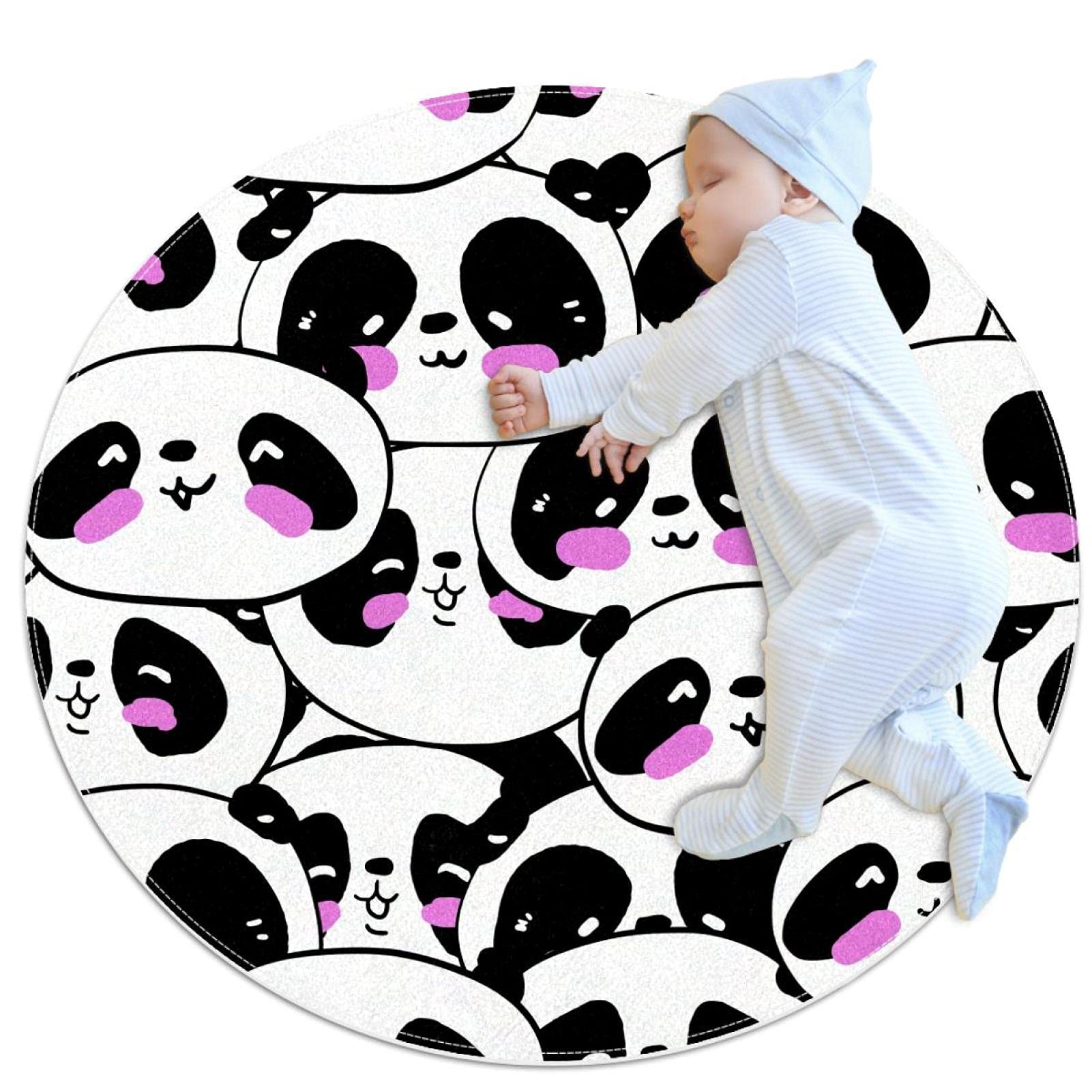 Tapis rond pandas mignons pour réveiller la déco d'une chambre d'enfant douce 100x100cm