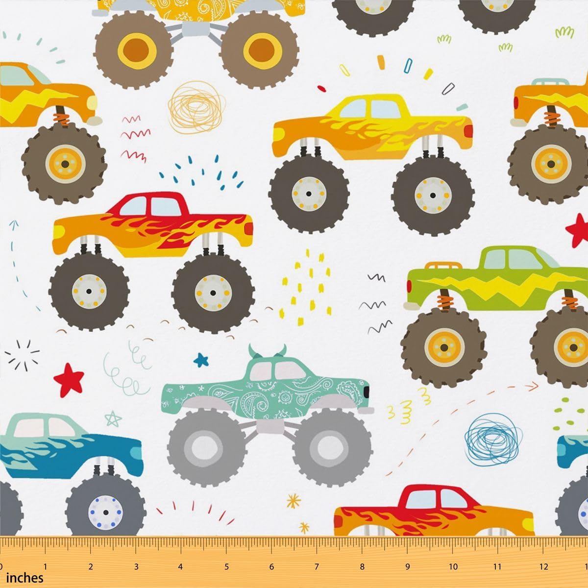 Race Car Fabric by the Yard for Boys,Colorful Cartoon Racing Car