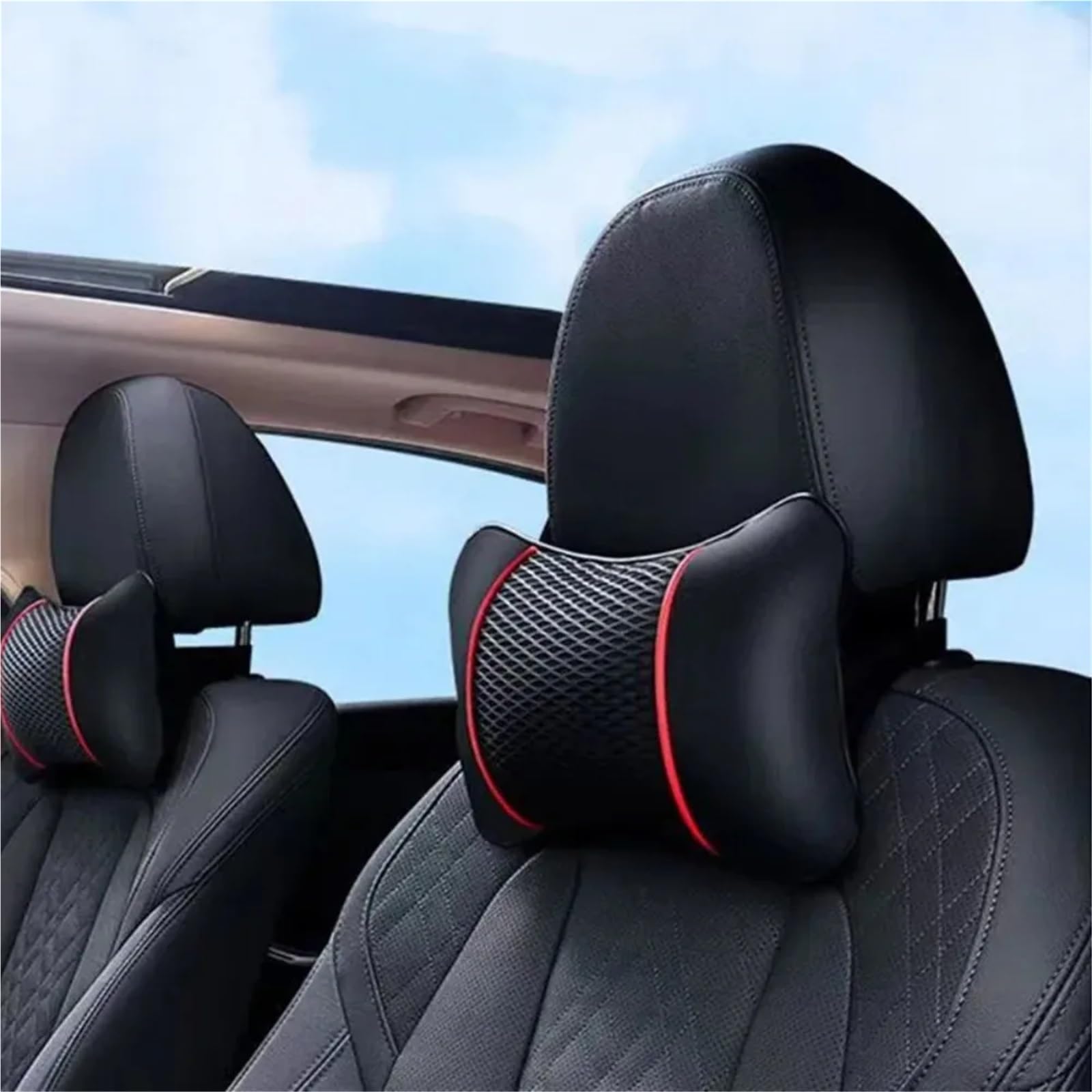 Car Pillow Reposacabezas universal para asiento coche, cojín protector cabeza Para memoria para el cuello, cuero sintético doble cara Lumbar Supports Cushion(2pcs Beige)
