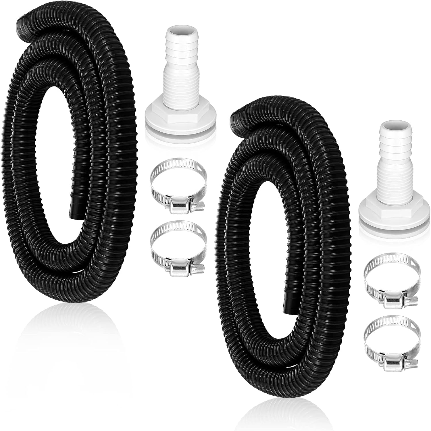 Frienda 8 Pcs Bilge Pump Installation Kit for Outlets Marine Plumbing Kit, Including 2 Roll 6 ft Flexible PVC Hose, 4 Hose Clamp and 2 Thru Hull Fitting for Pool Liquid Transfer (Black,1-1/8'' Dia) 1-1/8'' Dia Black
