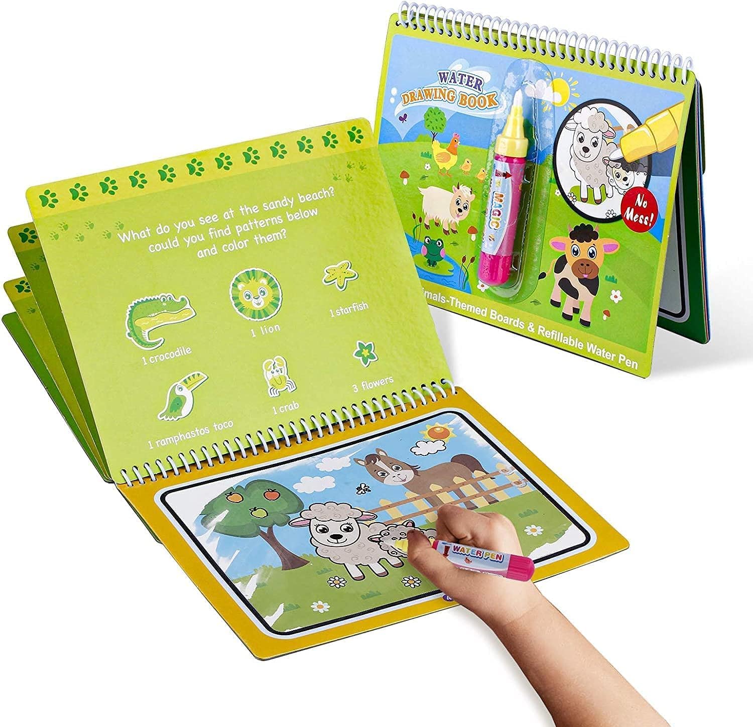 Mumoo Bear Water Drawing Books, Mess Free Coloring Books for Toddlers, Doodle Painting Board with Pen, Educational Toys Birthday Gift Kids Girls Boys Cartoon Animals, waterbook