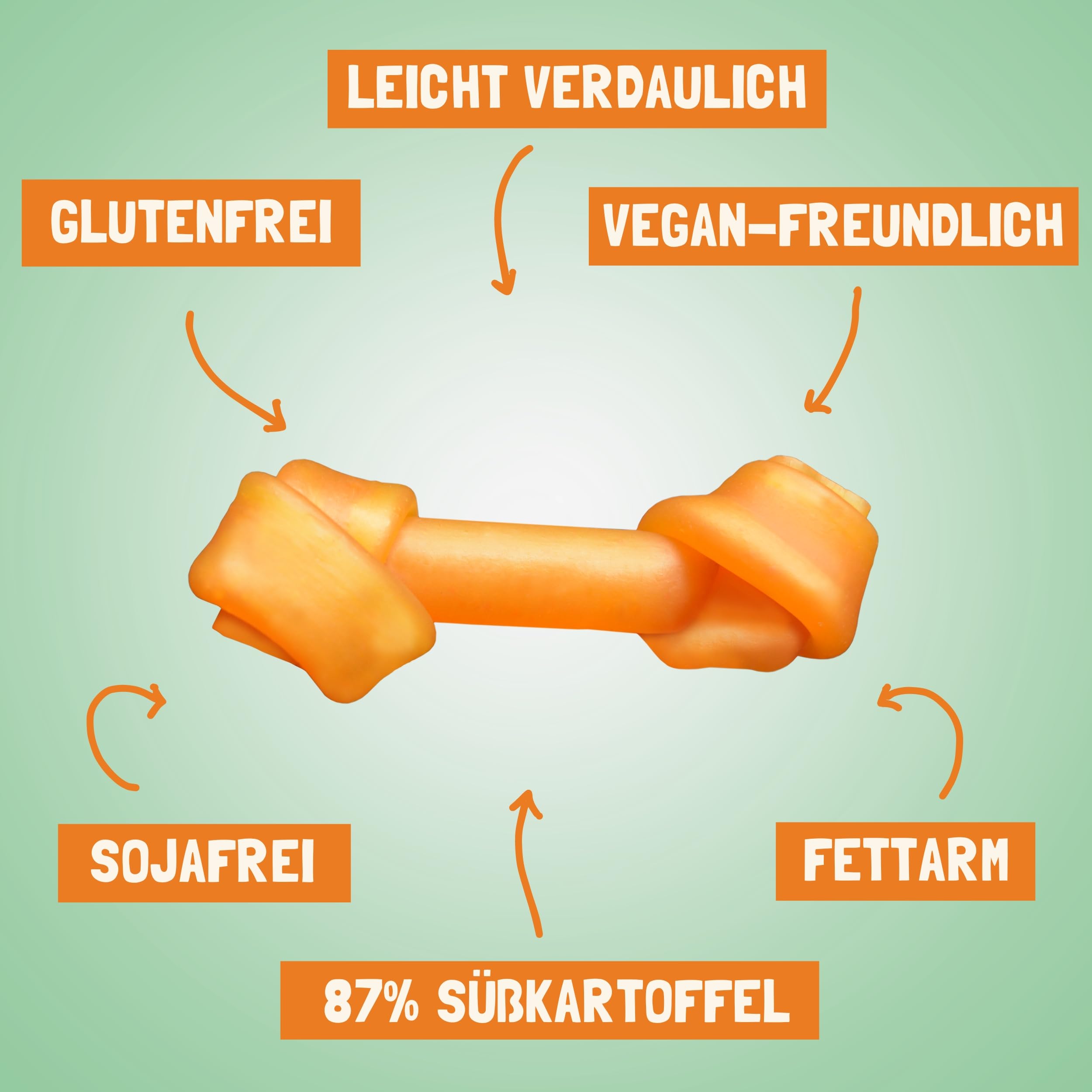 Knoopsnacks voor honden (6 x 180g) | Naturlijke trainingssnacks met 87% zoete aardappel, Rijst en Biergist