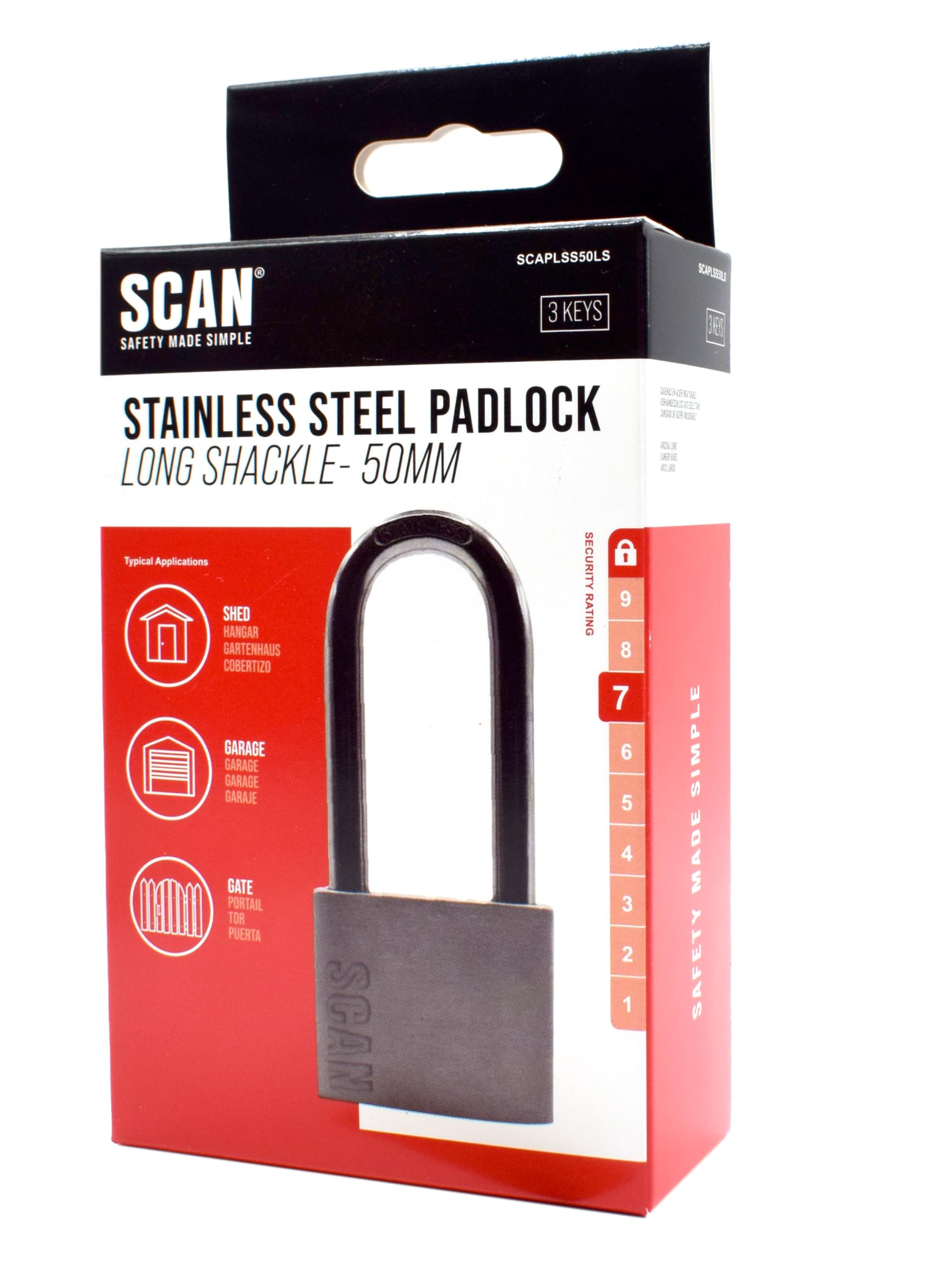 SCAN SCAPLSS50LS Stainless Steel Padlock, Silver - Image 2