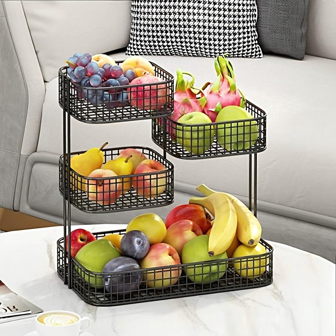 PRIME KRAFTS 4 Tier Fruit Basket Bowl for Kitchen Counter | Countertop Storage Organizer for Home and Kitchen - Black 3